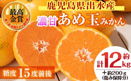 i571 ＜先行予約受付中！2025年11月中旬～2026年1月下旬の間に発送予定＞【特別栽培・最高金賞】温州みかん日本一！濃甘あめ玉みかん(計約12kg・6kg×2箱＋傷み保障 約200g(3～4玉) みかん 蜜柑 ミカン 柑橘 果物 フルーツ 果実 国産 鹿児島 【Farmer friends Marche】