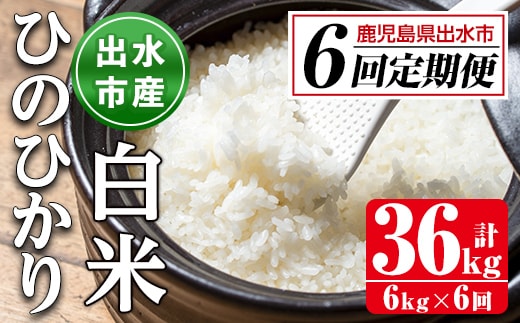 i704 ＜定期便・計6回(連続)＞鹿児島県出水市産ひのひかり＜(3kg×2袋・計6kg)×全6回＞米 6kg 計36kg お米 白米 ヒノヒカリ 定期便 自家脱穀 自家精米 精米 おにぎり ごはん お米マイスター 厳選【田上商店】