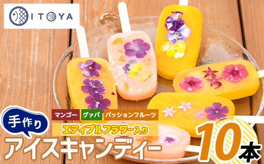 手作りアイスキャンディー エディブルフラワー入り 10本(たいやき絲や/010-1907) 鹿児島 手作り アイス アイスキャンディー 氷 氷菓子 スイーツ おやつ マンゴー グァバ パッションフルーツ セット 詰合せ 冷凍