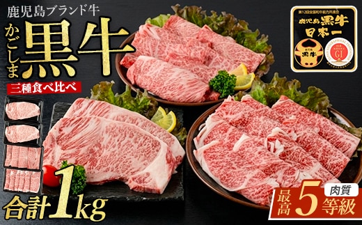 鹿児島黒牛サーロインステーキ＆すきやき食べ比べセット1kg(JAいぶすき/IB045-008)E301 牛肉 すき焼き しゃぶしゃぶ スライス 冷凍 肉 黒毛和牛 和牛 国産 A5 肩ロース リブロース 牛肉 ステーキ サーロインステーキ 食べ比べ