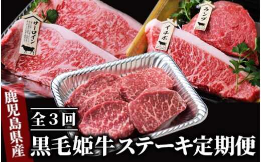 【全３回定期便】黒毛姫牛ステーキ定期便(Meatyou/Z065-292)牛肉 和牛 鹿児島県産 国産