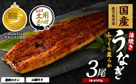 【丑の日に合わせてお届け！】鹿児島県産うなぎ蒲焼じっくり焼き約165g×3尾(大新/IB021-004u) うなぎ 国産 鹿児島 蒲焼 丑の日 丑 土用丑の日
