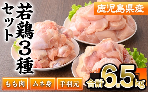 鹿児島県産若鶏3種セット(合計6.5kg)若鶏切身冷凍【株式会社羽根】A573-v01