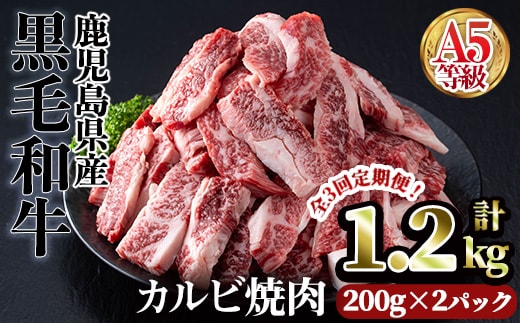 A5等級鹿児島県産黒毛和牛カルビ焼肉(計1.2kg・200g×2パック×3回) カルビ 焼肉 黒毛和牛【カミチク】T44