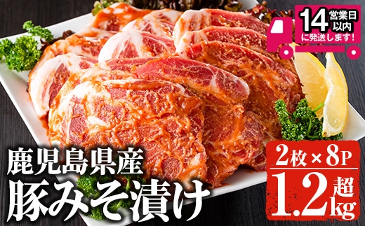 ＜14営業日以内発送！＞鹿児島県産豚みそ漬けセット(計1.28kg・2枚×8p)国産豚肉肩ロース【佐多精肉店】A158-v02