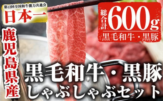 鹿児島黒毛和牛鹿児島黒豚しゃぶしゃぶセット(300g×2P・計600g)たれ付き黒毛和牛黒豚国産【ナンチク】A1-v01