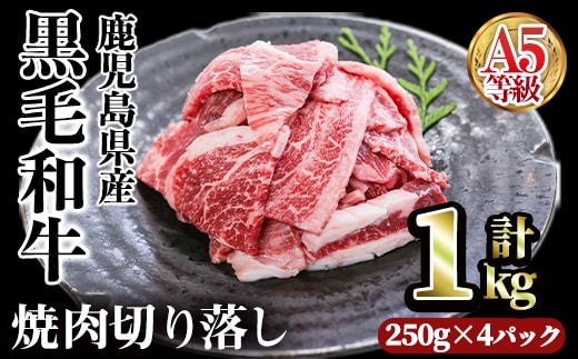 A5等級鹿児島県産黒毛和牛焼肉切落し(計1kg・250g×4パック) 切り落とし 焼肉 黒毛和牛【カミチク】A1005