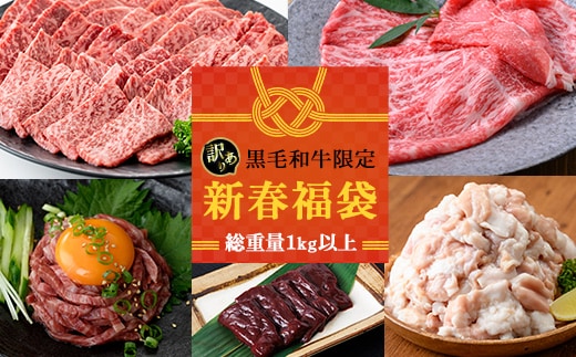 【訳あり】黒毛和牛限定！ 新春福袋(総重量1kg以上！) 牛肉 肉袋 黒毛和牛【カミチク】A1007
