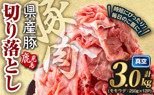 鹿児島県産 豚肉切り落とし (計3.0kg) 真空パック 豚肉 切り落とし【Rana】A1016-11