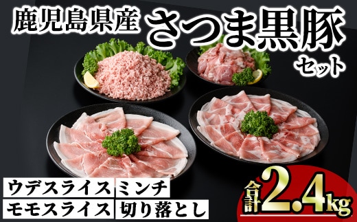 鹿児島県産さつま黒豚モリモリおためしパック (合計2.4kg) 小分け 冷凍 スライス ひき肉 ミンチ モモ ウデ 切り落とし【KNOT】A1036