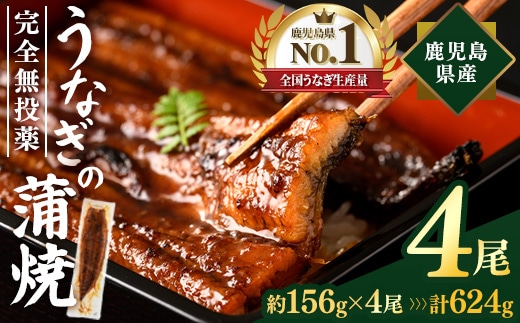 鹿児島県産うなぎ蒲焼 (計約624g / 約156g×4尾) 鰻 ウナギ うなぎ 【薩摩川内鰻】 A1114
