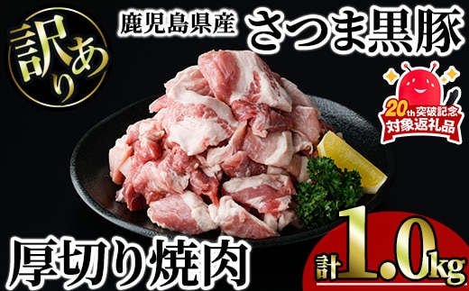 【訳あり】鹿児島県産さつま黒豚 不揃い厚切り焼肉 (計1.0kg・1.0kg×1P) 鹿児島県産 豚肉 黒豚 【KNOT】 A1166-v01