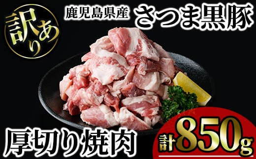 【訳あり】鹿児島県産さつま黒豚 不揃い厚切り焼肉 (計850g・850g×1P) 鹿児島県産 豚肉 黒豚 【KNOT】 A1166