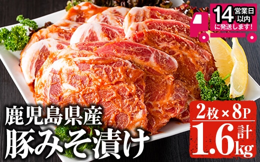 ＜14営業日以内発送！＞鹿児島県産豚肩ロース味噌漬け(計1.6kg・2枚×8p) 国産 豚肉 肩ロース 【佐多精肉店】A158-v03