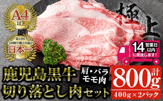 ＜14営業日以内発送！＞鹿児島黒牛切り落とし肉詰め合わせ(計800g・400g×2P)国産黒毛和牛切り落とし【佐多精肉店】A23-v02