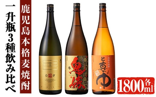 岩川醸造本格麦焼酎飲み比べ一升瓶3本セット！(麦焼酎の邑、ど真ん中、鬼嫁：各1800ml)麦焼酎お酒飲み比べ【大隅家】A328-v02
