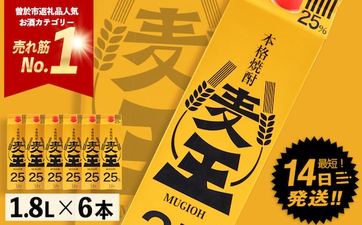 ≪鹿児島本格麦焼酎≫麦王パック(1.8L×6本・計10.8L)麦焼酎お酒セット【岩川醸造】A393-v02