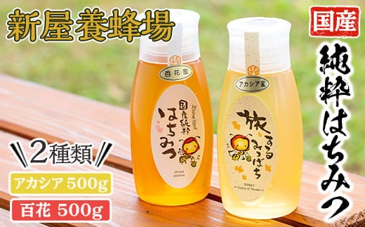 今年のイチオシはちみつ2本セット(アカシアはちみつ500g、百花はちみつ500g)蜂蜜ハチミツ純粋はちみつ【新屋養蜂場】A429-v01