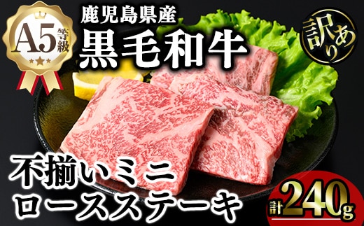鹿児島県産A5等級黒毛和牛不揃いロースミニステーキ(計240g) 黒毛和牛 モモステーキ 冷凍【KNOT】A640-v01