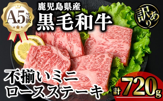 鹿児島県産A5等級黒毛和牛不揃いロースミニステーキ(計720g) 黒毛和牛 モモステーキ 冷凍【KNOT】A642-v01