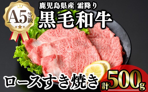 鹿児島県産A5等級黒毛和牛霜降りロースすき焼き用(計500g) 黒毛和牛 冷凍 ローススライス【KNOT】A644-v01