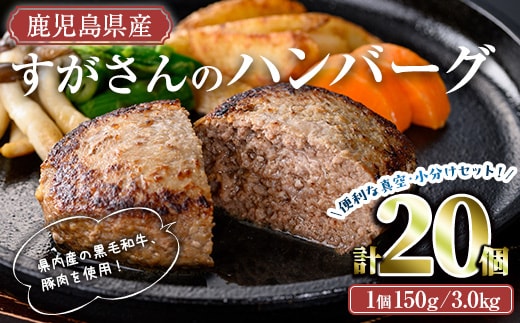 すがさんのハンバーグセット(計20個・1個150g)冷凍黒毛和牛ハンバーグ【TRINITY】A786