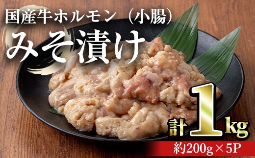 国産牛ホルモン（小腸）みそ漬け(計1kg・約200g×5パック)牛肉 ホルモン みそ漬け【おきどき】A817-v01