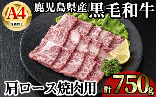 鹿児島県産黒毛和牛A4等級以上肩ロース焼肉用(計750g)鹿児島県産牛肉冷凍【KNOT】A806