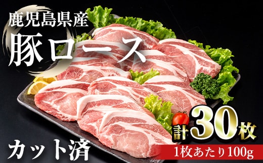鹿児島県産豚ロース 100g カット(計3kg・100g×30パック) 豚肉 ロース カット【おきどき】A982