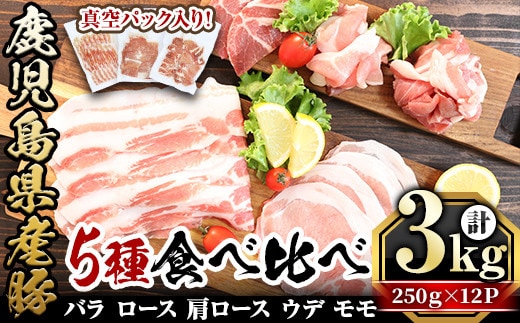 鹿児島県産「天恵美豚」豚バラ・ロース・肩ロース・モモ・ウデ(250g×12P・計3kg)国産豚豚肉【アグリおおすみ】B142-v01