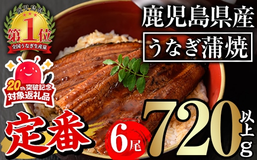 無投薬！鹿児島県産うなぎ蒲焼セット＜定番＞(計720g以上・約120g×6尾)タレ・山椒付き鰻ウナギ国産【西日本養鰻】B145-v04