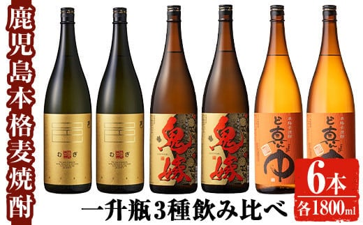 岩川醸造本格麦焼酎飲み比べ一升瓶6本セット！(麦焼酎の邑、ど真ん中、鬼嫁：各1800ml×2本)麦焼酎お酒飲み比べ【大隅家】C29-v01