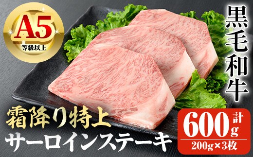 鹿児島県産A5等級以上黒毛和牛・霜降り特上サーロインステーキ計600g(200g×3枚) 黒毛和牛 牛肉 ステーキ【ビーフ倉薗】C42