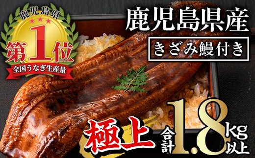 無投薬！鹿児島県産うなぎ蒲焼きざみセット＜極上＞(160g～236g×7尾・きざみ50g×10袋)タレ・山椒付き鰻うなぎ蒲焼【西日本養鰻】D12-v01