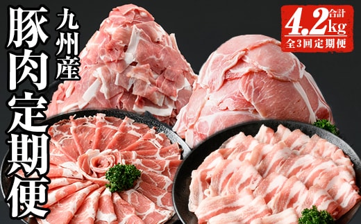 ＜定期便・全3回(連続)＞毎月違う豚肉をお届け！九州産豚肉定期便 (合計4.2kg) 豚肉 定期便 国産 【ナンチク】 T32