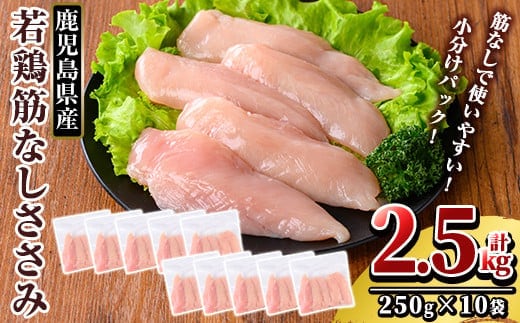 K-216 鹿児島県産 若鶏筋なしささみ (計2.5kg・250g×10袋)【TRINITY】 霧島市 国産 小分け 冷凍 真空パック 鶏肉 鳥肉 ささみ ササミ 筋なし 時短