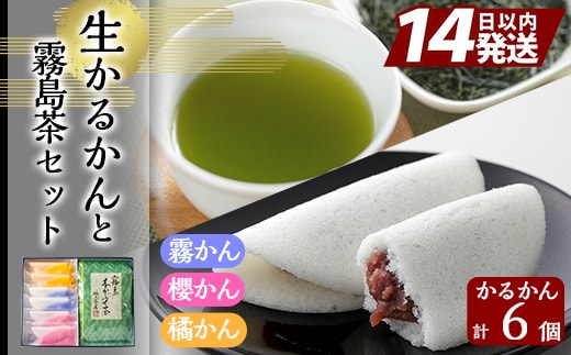 A0-260 創作生かるかん(2個×3種・計6個)と霧島茶(80g)セット！【徳重製菓とらや】