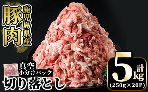 A5-033-D 国産！鹿児島県産豚肉切り落とし真空小分け 250g×20P(計5kg)【肉の豊楽】霧島市 豚肉 ぶたにく 豚 小分け 切り落とし 真空パック 切落し 冷凍