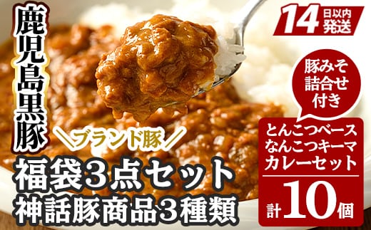 B7-001 鹿児島黒豚「霧島熟成神話豚」レトルトカレー福袋3点セット【富士食品】