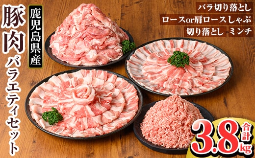 K-309 鹿児島県産豚肉バラエティーセット (計3.8kg) 【TRINITY】霧島市 国産 冷凍 小分け 豚肉 ぶた ブタ 肉 バラ肉 バラ ロース 肩ロース 切り落し ミンチ セット