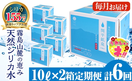 【寄附額改定】 K-493 ＜定期便・全6回＞関平鉱泉水10L×2箱ずつお届け(計12箱)【関平鉱泉所】 霧島市 シリカ シリカ水 水 シリカミネラルウォーター