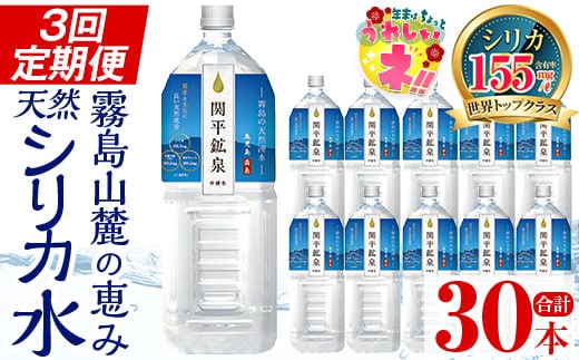 K-187 ＜定期便・全3回＞関平鉱泉水2Lペットボトル×10本ずつお届け(計30本)【関平鉱泉所】霧島市 水 2l ミネラルウォーター 温泉水 シリカ シリカ水 ミネラル成分 飲料水 2リットル 水2リットル 定期便