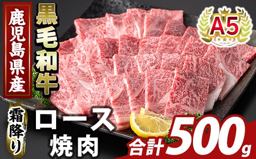 K-482-B 鹿児島県産A５等級黒毛和牛霜降り上ロース焼肉(計500g)【ふるさと産直バザール】霧島市 牛肉 国産 鹿児島県産 ロース 焼肉 肉 精肉