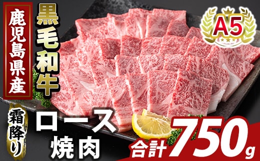 K-482-C 鹿児島県産A５等級黒毛和牛霜降り上ロース焼肉(計750g)【ふるさと産直バザール】霧島市 牛肉 国産 鹿児島県産 ロース 焼肉 肉 精肉