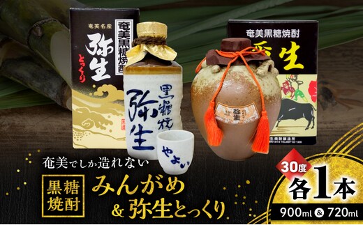 奄美でしか造れない黒糖焼酎 みんがめ30度900ml＆弥生とっくり30度720ml 2本入セット A185-031