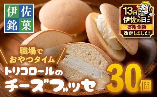 A2-09 【伊佐の日・寄附額改定】伊佐銘菓！トリコロールのチーズブッセ(30個) ふるさと納税 伊佐市 特産品 お菓子 洋菓子 スイーツ おやつ 冷凍 冷凍便【ケーキハウストリコロール】