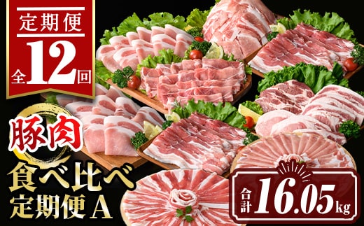 isa654 【定期便12回】豚肉食べ比べ定期便A(合計16.05kg) 国産 切り落とし バラスライス 肩ロース ロース しゃぶしゃぶ 生姜焼き とんかつ 真空包装 真空パック 小分け ぶたにく 豚 肉 詰合せ 冷凍 【サンキョーミート株式会社】