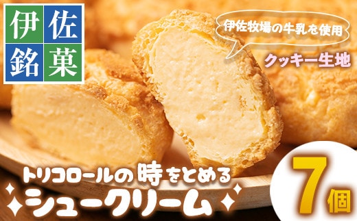 isa246 伊佐銘菓！トリコロールのシュークリーム＜クッキー生地＞(7個) ふるさと納税 伊佐市 特産品 お菓子 洋菓子 スイーツ おやつ 冷凍 冷凍便 家族団欒【ケーキハウストリコロール】