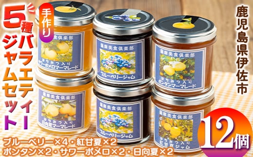 isa553 《数量限定》5種のバラエティージャム食べ比べセット(計12個・ブルーベリー×4、紅甘夏×2、ボンタン×2、サワーポメロ×2、日向夏×2) 加工食品 果物 フルーツ 詰め合わせ 果肉 柑橘 低糖 ハンドメイド ジャム ギフト マーマレード【薩摩美食倶楽部】