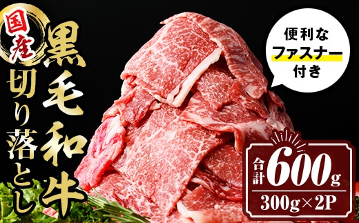 isa694 黒毛和牛切り落とし (合計600g・300g×2P) 国産 真空包装 真空パック ファスナー 小分け 切落とし 牛 うし 牛肉 アウトドア BBQ 冷凍 【サンキョーミート株式会社】